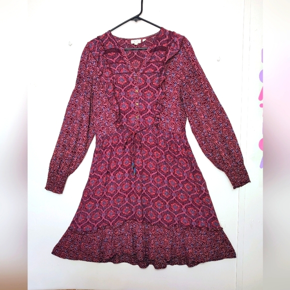 Fat Face Tie dress knee-length boho floral long-sleeved ruffles Crochet. - Picture 3 of 17